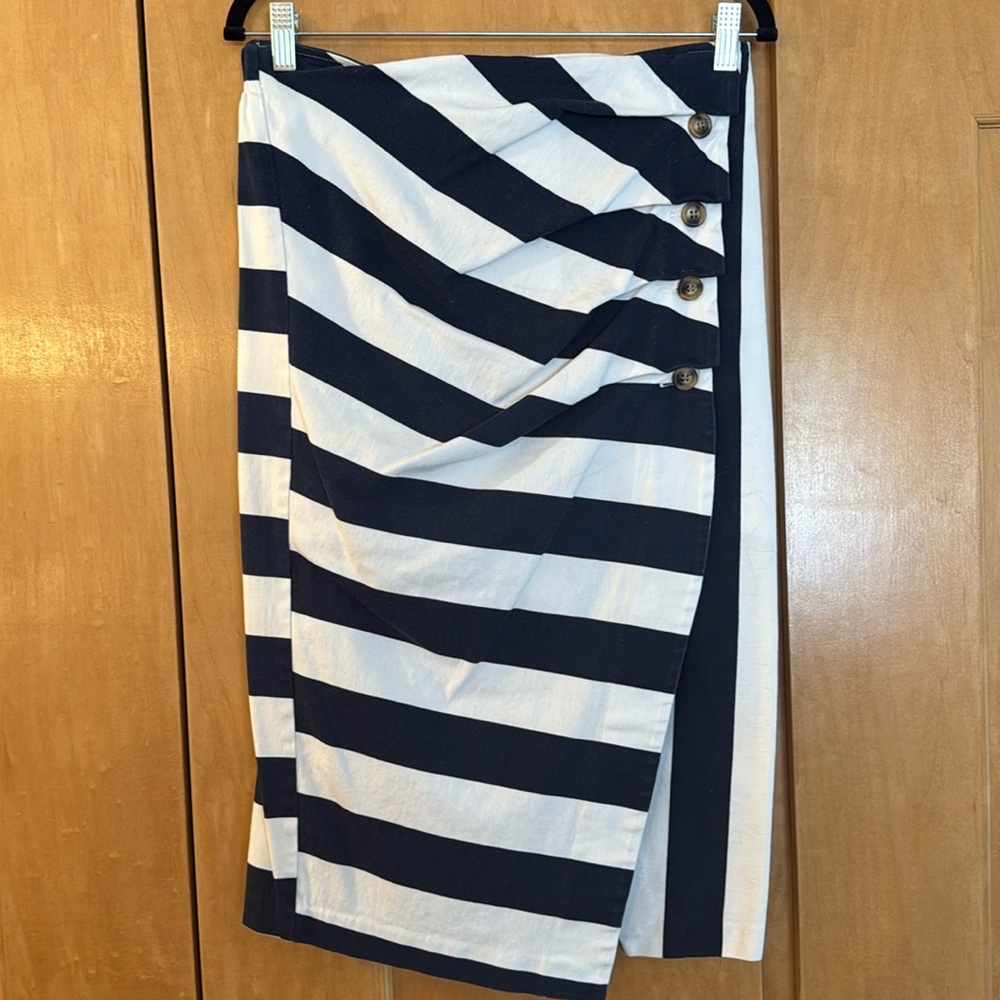 ⚓️ Eva Mendes for New York & Co striped wrap pencil retro pin up skirt size 12
